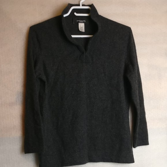 GRAY STAND COLLAR PURE CASHMERE LONGSLEEVE SWEATER L with measurement - Picture 2 of 5